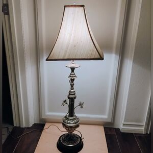 Vintage 60s Silver Plated Chalice Cup and Flowers Lamp With Shade